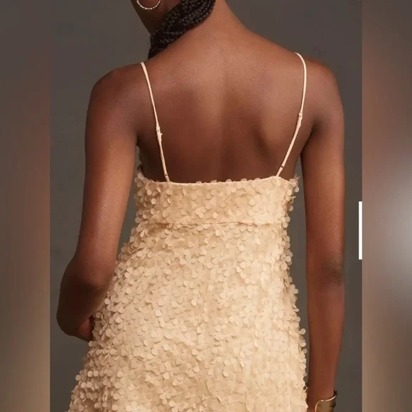 Anthropologie 3D Floral Embellished Peach Mini Dress Size Medium New With Tags - Picture 3 of 10